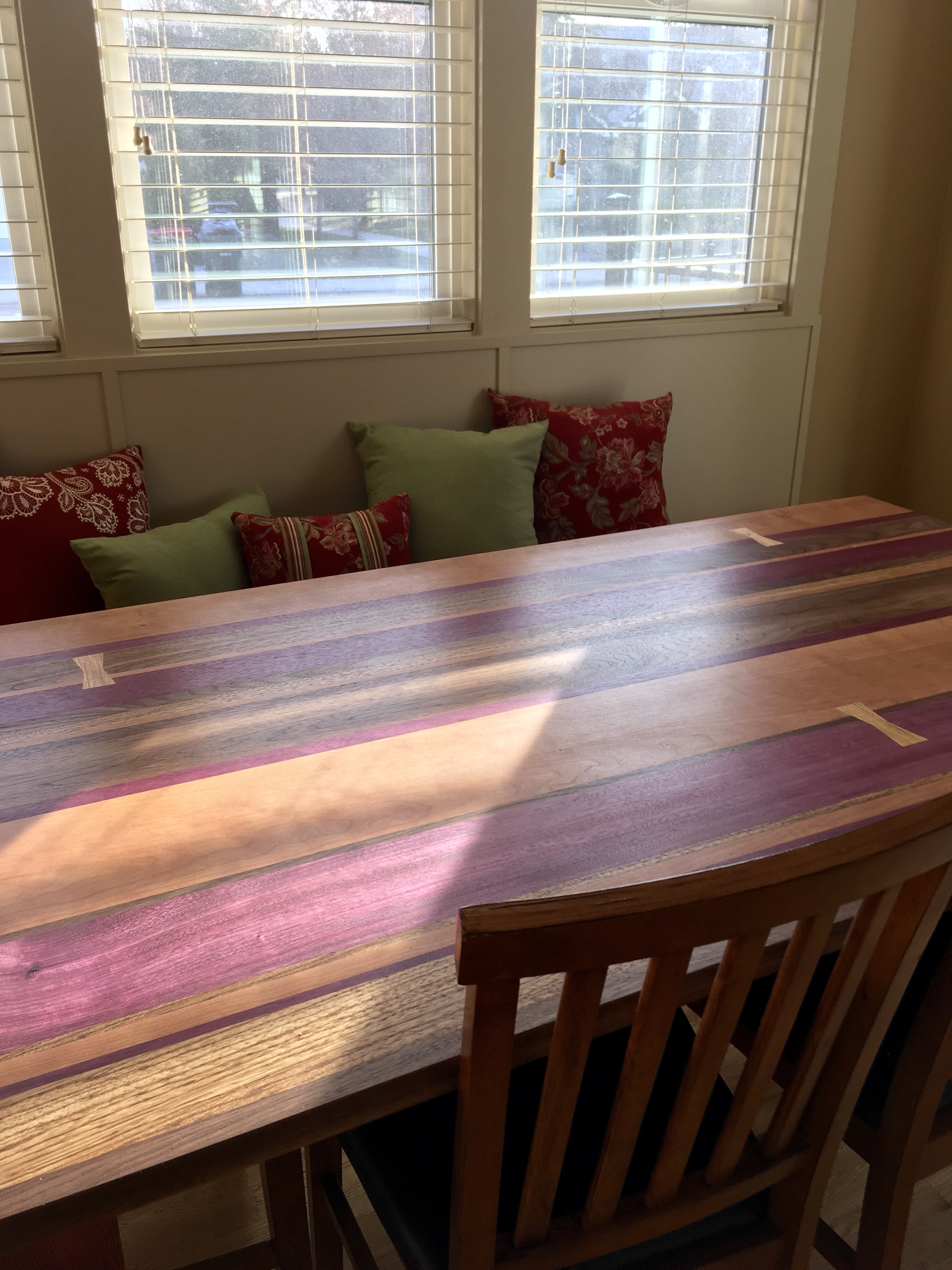 Custom wood dining table in natural light